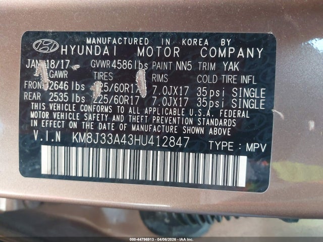 2017 HYUNDAI TUCSON KM8J33A43HU412847 Photo 8