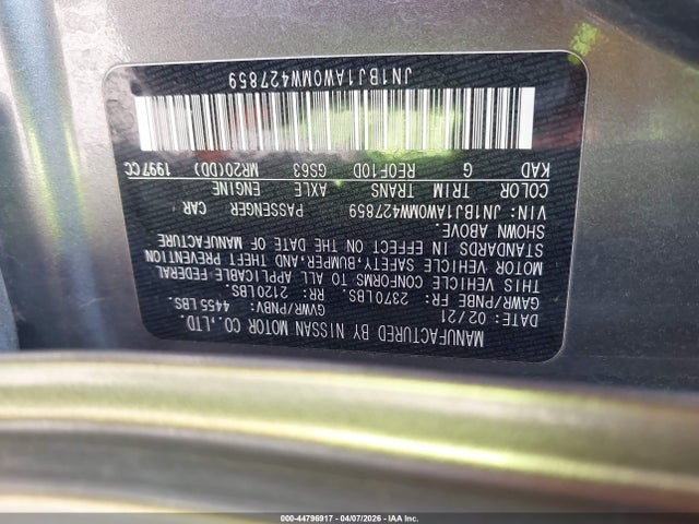 JN1BJ1AW0MW427859 Nissan Rogue Sport S Awd Xtronic Cvt