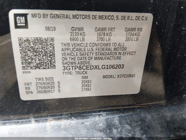 Продажа на аукционе авто 2020 Gmc Sierra 1500 2wd  Short Box Elevation, vin: 3GTP8CEDXLG106203, номер лота: 44796957