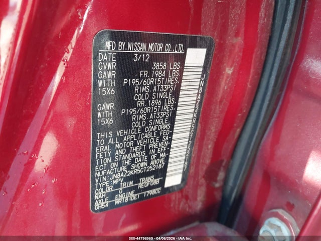 Продажа на аукционе авто 2012 Nissan Cube 1.8 S, vin: JN8AZ2KR5CT252187, номер лота: 44796969