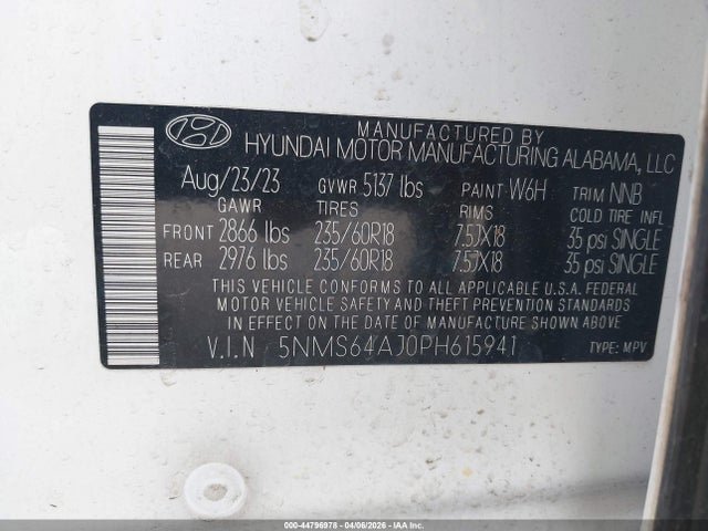 5NMS64AJ0PH615941 Hyundai Santa Fe Xrt