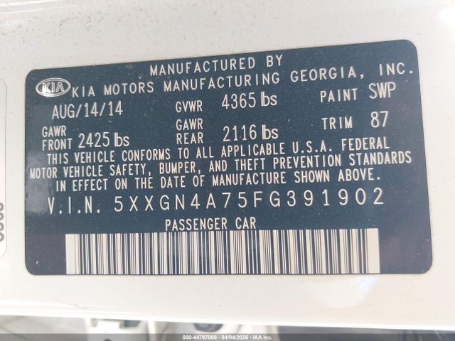 KIA OPTIMA EX 2015 5XXGN4A75FG391902 Image 9