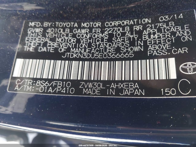 Toyota Prius Two 2014 JTDKN3DU5E0366665 Image 9