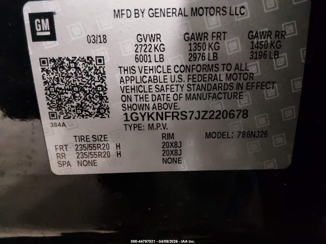 2018 Cadillac Xt5 Premium Luxury მანქანა იყიდება აუქციონზე, vin: 1GYKNFRS7JZ220678, აუქციონის ნომერი: 44797021