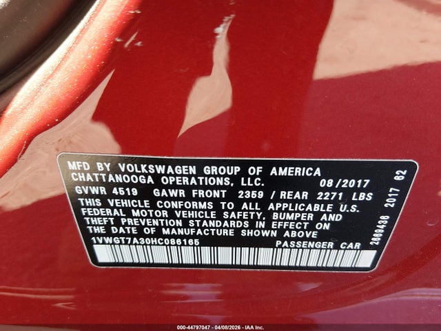 1VWGT7A30HC086165 Volkswagen Passat 1.8t Se
