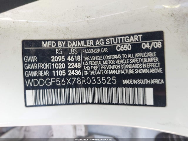 Aukcja sprzedaży 2008 Mercedes-benz C 350 Sport, vin: WDDGF56X78R033525, numer aukcji: 44797067