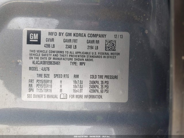 44797069 :رقم المزاد ، KL4CJASB1EB639461 vin ، 2014 Buick Encore مزاد بيع