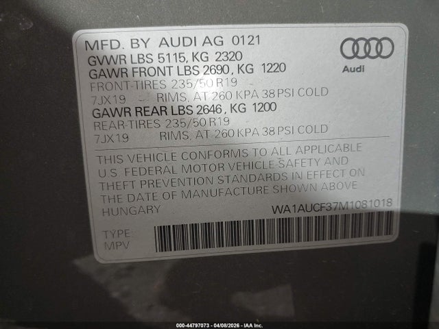 WA1AUCF37M1081018 Audi Q3 Premium 40 Tfsi Quattro Tiptronic