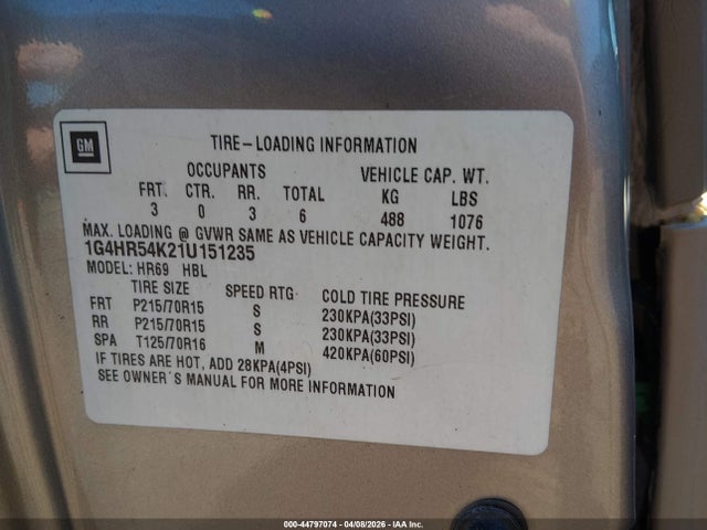 Продаж на аукціоні авто 2001 Buick Lesabre Limited, vin: 1G4HR54K21U151235, номер лоту: 44797074