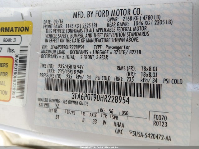3FA6P0T90HR228954 Ford FUSION SE