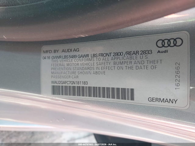 Продажа на аукционе авто 2016 Audi A7 3.0t Premium Plus, vin: WAU2GAFC7GN181183, номер лота: 44797083