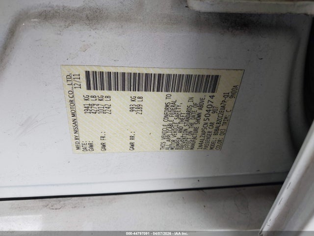 Продажа на аукционе авто 2012 Nissan Altima 2.5 S, vin: 1N4AL2AP5CN504074, номер лота: 44797091
