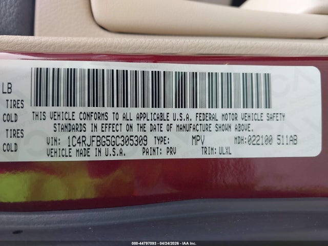 Продажа на аукционе авто 2016 Jeep Grand Cherokee Limited, vin: 1C4RJFBG5GC305309, номер лота: 44797093
