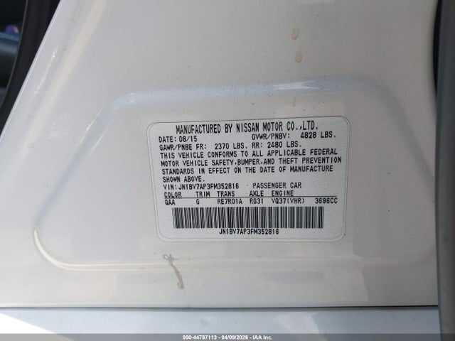 Aukcja sprzedaży 2015 Infiniti Q50 Premium, vin: JN1BV7AP3FM352816, numer aukcji: 44797113