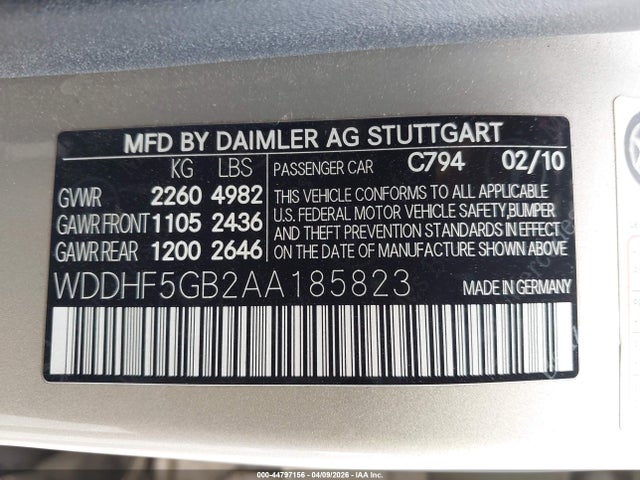 Aukcja sprzedaży 2010 Mercedes-benz E 350, vin: WDDHF5GB2AA185823, numer aukcji: 44797156