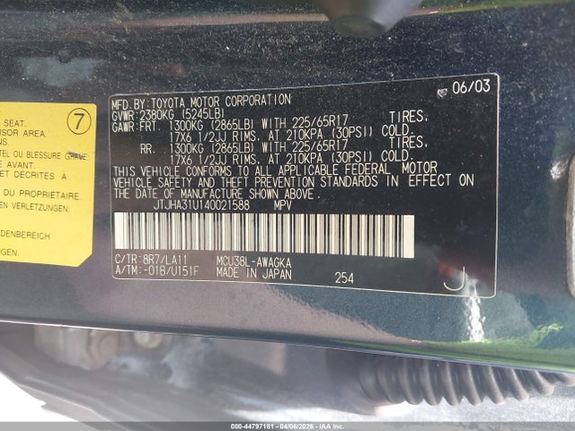 Aukcja sprzedaży 2004 Lexus Rx 330, vin: JTJHA31U140021588, numer aukcji: 44797181