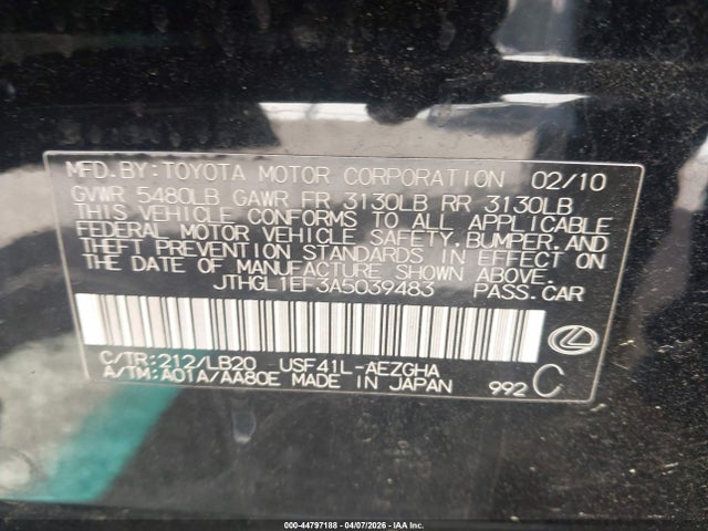 Aukcja sprzedaży 2010 Lexus Ls 460 L, vin: JTHGL1EF3A5039483, numer aukcji: 44797188