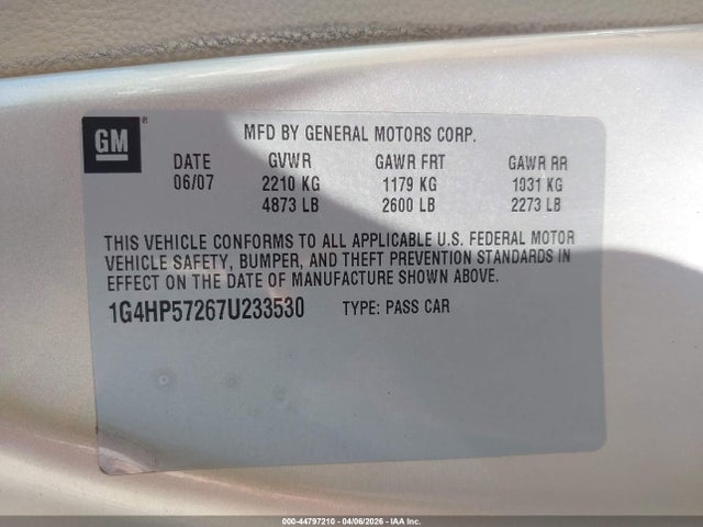 Aukcja sprzedaży 2007 Buick Lucerne Cx, vin: 1G4HP57267U233530, numer aukcji: 44797210