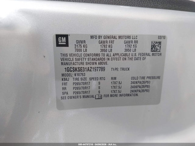 Aukcja sprzedaży 2010 Chevrolet Silverado 1500 Lt, vin: 1GCSKSE31AZ197789, numer aukcji: 44797216