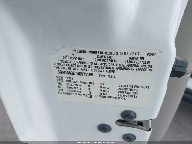 44797217 :رقم المزاد ، 3G5DB03E74S571185 vin ، 2004 Buick Rendezvous Cx مزاد بيع