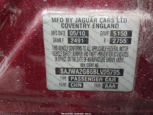 44797252 :رقم المزاد ، SAJWA2GB6BLV05795 vin ، 2011 Jaguar Xj Xjl مزاد بيع