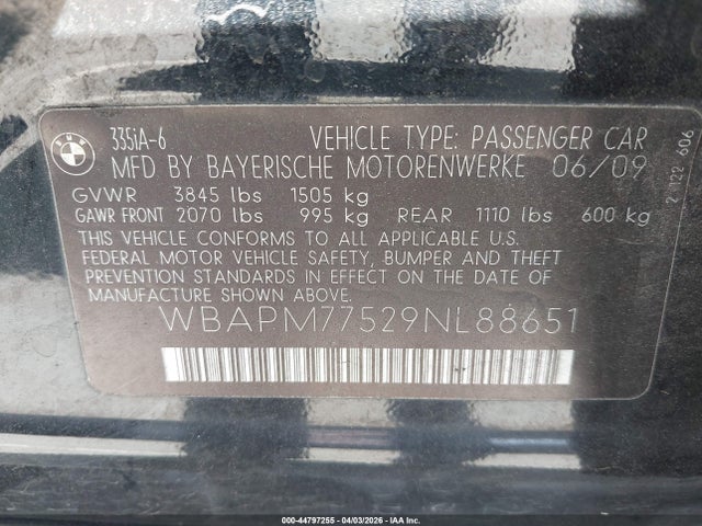 2009 BMW 335I WBAPM77529NL88651 Photo 8
