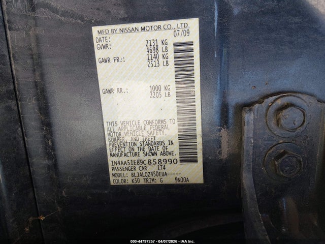 2009 NISSAN MAXIMA 1N4AA51E89C858990 Photo 8