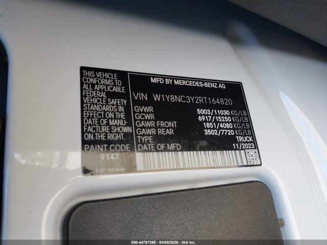 Aukcja sprzedaży 2024 Mercedes-benz Sprinter 3500xd High Roof 4-cyl Diesel Ho, vin: W1Y8NC3Y2RT164820, numer aukcji: 44797260