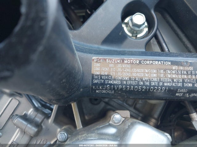 Aukcja sprzedaży 2005 Suzuki Sv650, vin: JS1VP53A052102391, numer aukcji: 44797261