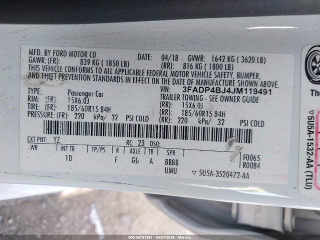 Ford FIESTA SE 2018 3FADP4BJ4JM119491 Image 9