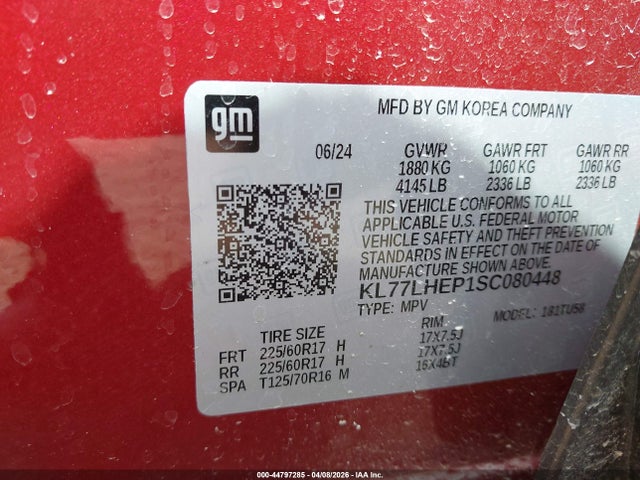 KL77LHEP1SC080448 Chevrolet Trax Fwd Lt