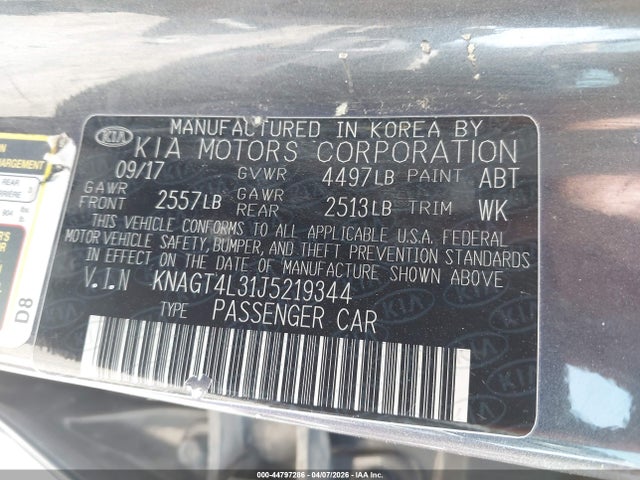 Продаж на аукціоні авто 2018 Kia Optima Lx, vin: KNAGT4L31J5219344, номер лоту: 44797286