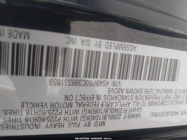 2008 Subaru Outback მანქანა იყიდება აუქციონზე, vin: 4S4BP60C386331659, აუქციონის ნომერი: 44797296