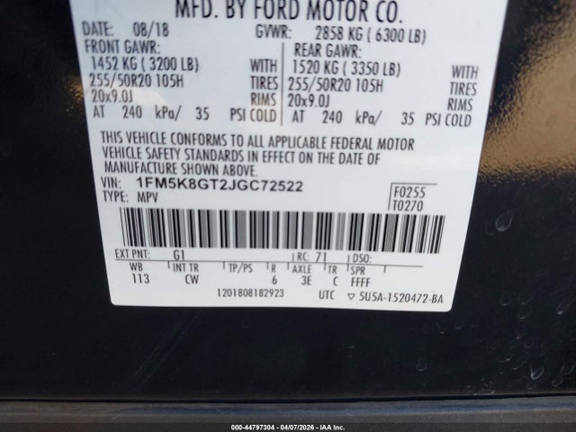 2018 FORD EXPLORER 1FM5K8GT2JGC72522 Photo 8