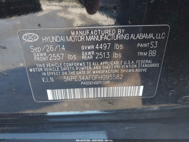 Aukcja sprzedaży 2015 Hyundai Sonata Limited, vin: 5NPE34AF0FH095582, numer aukcji: 44797308