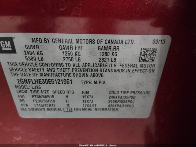 Aukcja sprzedaży 2014 Chevrolet Equinox Ltz, vin: 2GNFLHE30E6121961, numer aukcji: 44797318