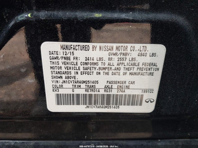 Aukcja sprzedaży 2016 Infiniti Q50 2.0t Premium, vin: JN1CV7AR4GM251405, numer aukcji: 44797319