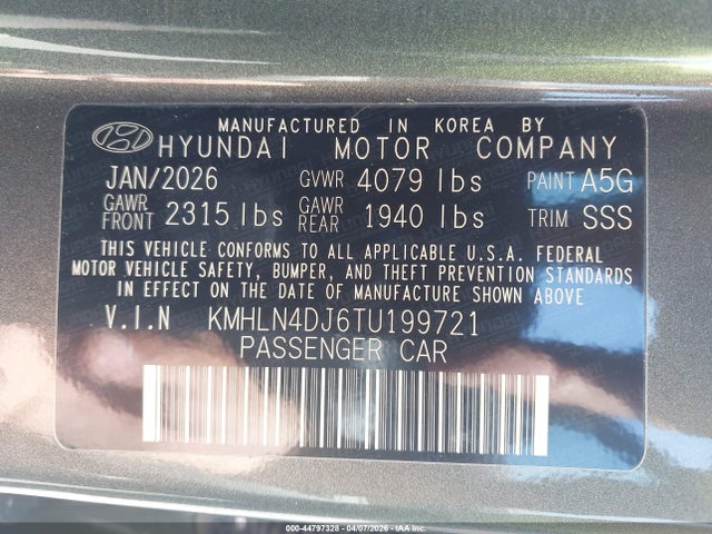 Aukcja sprzedaży 2026 Hyundai Elantra Hybrid Limited, vin: KMHLN4DJ6TU199721, numer aukcji: 44797328
