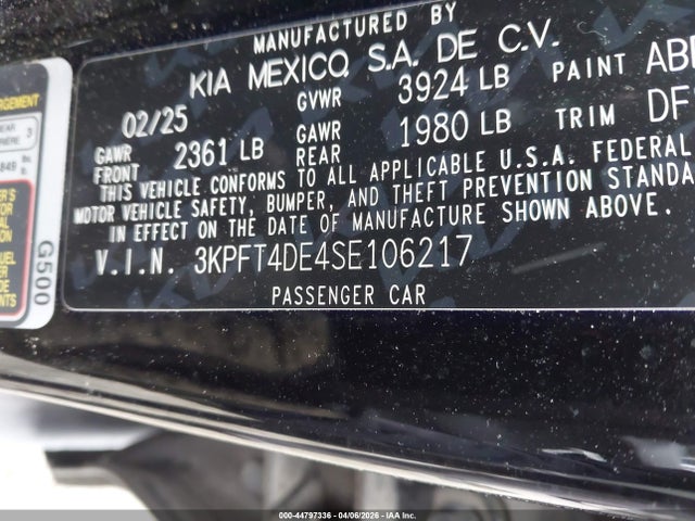 44797336 :رقم المزاد ، 3KPFT4DE4SE106217 vin ، 2025 Kia K4 Lxs مزاد بيع