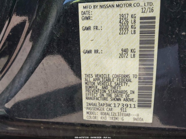 1N4AL3AP3HC173911 Nissan Altima 2.5 Sv