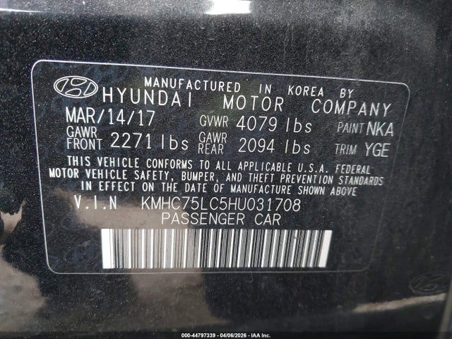 KMHC75LC5HU031708 Hyundai Ioniq Hybrid Sel