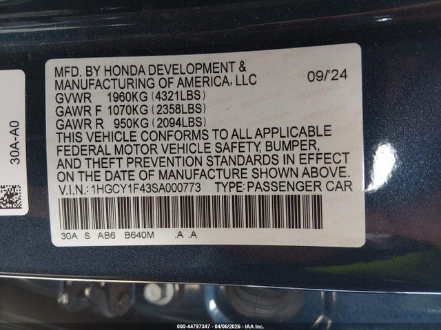 1HGCY1F43SA000773 Honda ACCORD SE
