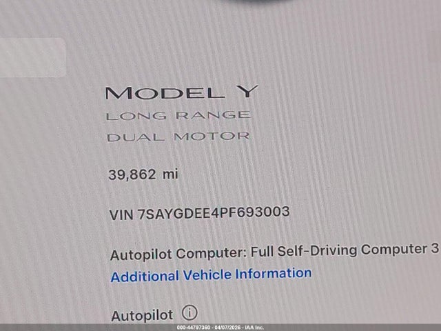7SAYGDEE4PF693003 Tesla Model Y Awd/long Range Dual Motor All-wheel Drive