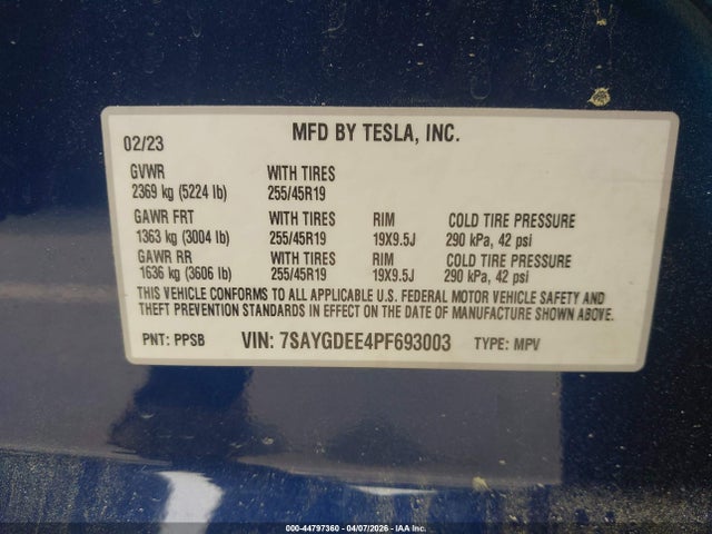 7SAYGDEE4PF693003 Tesla Model Y Awd/long Range Dual Motor All-wheel Drive