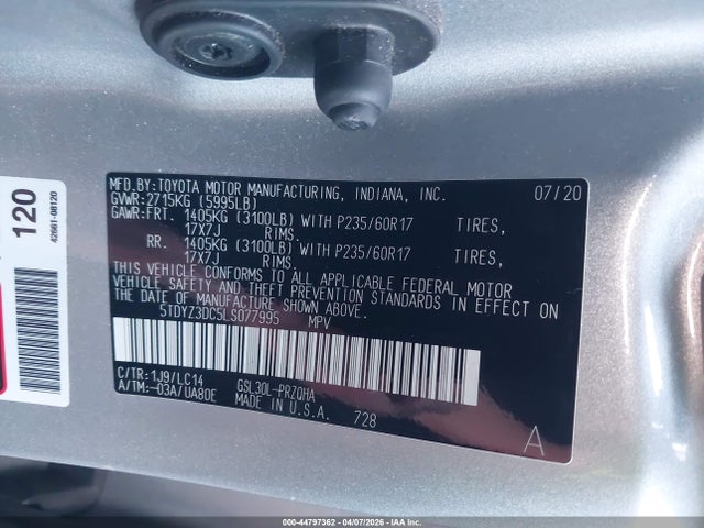 Toyota SIENNA XLE 2020 5TDYZ3DC5LS077995 Image 9