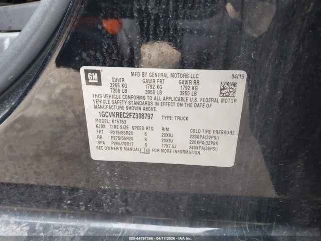 Aukcja sprzedaży 2015 Chevrolet Silverado 1500 2lt, vin: 1GCVKREC2FZ308797, numer aukcji: 44797366