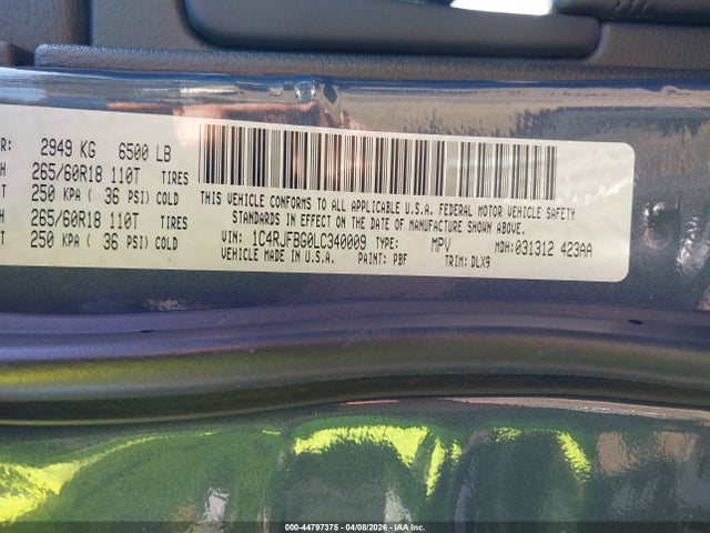 2020 Jeep Grand Cherokee Limited 4x4 მანქანა იყიდება აუქციონზე, vin: 1C4RJFBG0LC340009, აუქციონის ნომერი: 44797375