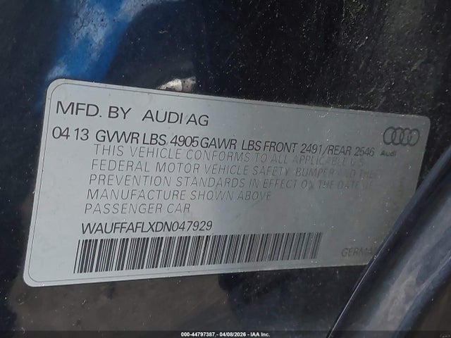 Aukcja sprzedaży 2013 Audi A4 2.0t Premium, vin: WAUFFAFLXDN047929, numer aukcji: 44797387