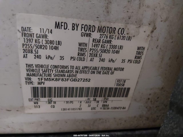 Продажа на аукционе авто 2015 Ford Explorer Limited, vin: 1FM5K8F83FGB27252, номер лота: 44797399