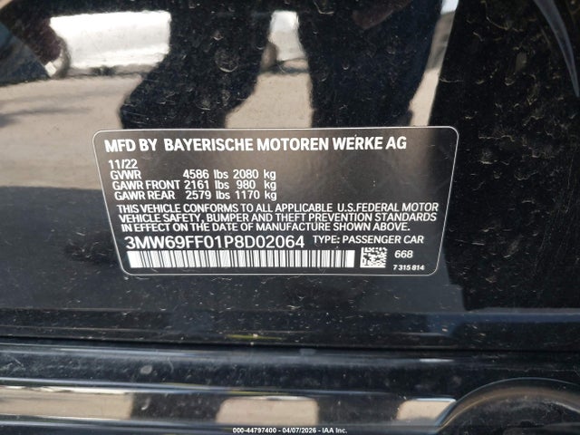 2023 Bmw 330i მანქანა იყიდება აუქციონზე, vin: 3MW69FF01P8D02064, აუქციონის ნომერი: 44797400